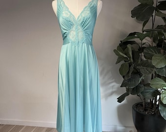 Chemise de nuit OLGA Bodysilk Peignoir bordée de dentelle (L) Robe nuisette Coquette vintage