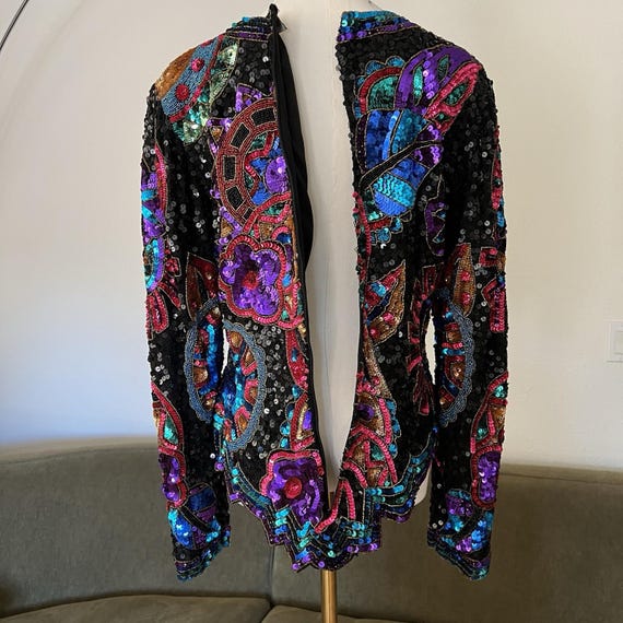 Laurence Kazar Top (L) 80s Glam Sequin Beaded Max… - image 11