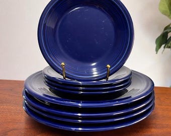 Conjunto de 8 peças de pratos Fiesta azul cobalto para jantar e salada HLC Homer Laughlin EUA