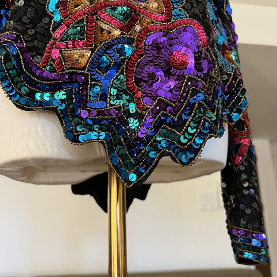 Laurence Kazar Top (L) 80s Glam Sequin Beaded Max… - image 3