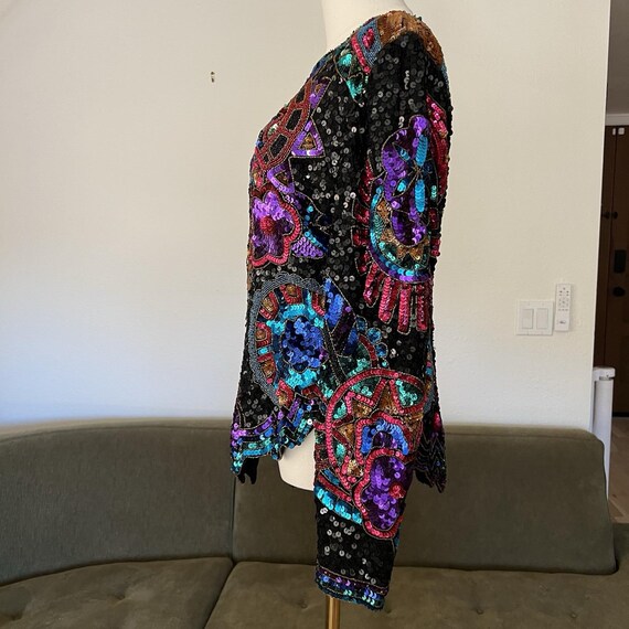 Laurence Kazar Top (L) 80s Glam Sequin Beaded Max… - image 4