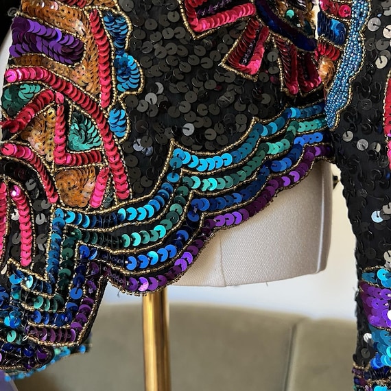 Laurence Kazar Top (L) 80s Glam Sequin Beaded Max… - image 9