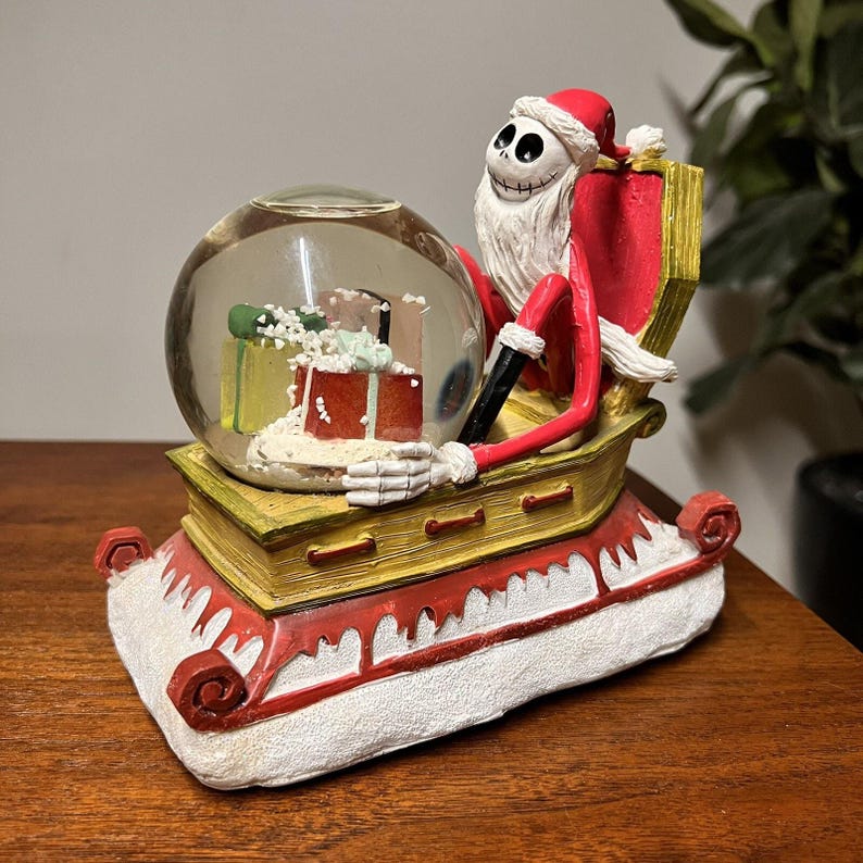 Vtg 1993 Jack Skellington Nightmare Before Christmas Musical Light Up Snow Globe image 1