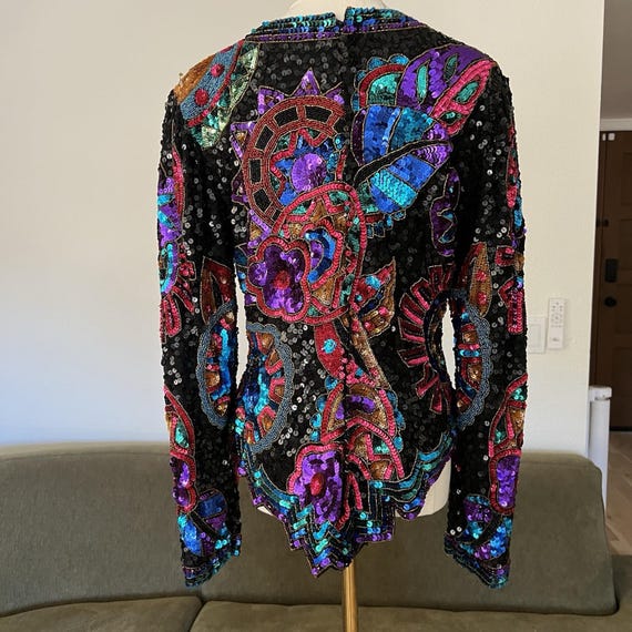 Laurence Kazar Top (L) 80s Glam Sequin Beaded Max… - image 7