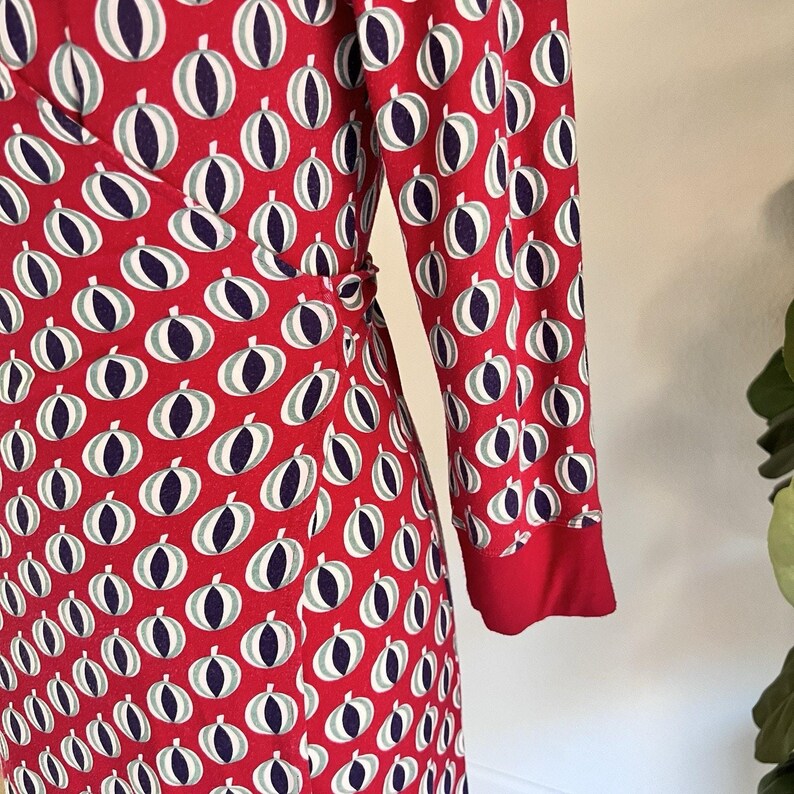 Boden Jersey Midi Dress Sz 6 Long Sleeve Front Wrap Mid MCM Retro Anthropologie image 3