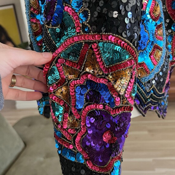Laurence Kazar Top (L) 80s Glam Sequin Beaded Max… - image 10