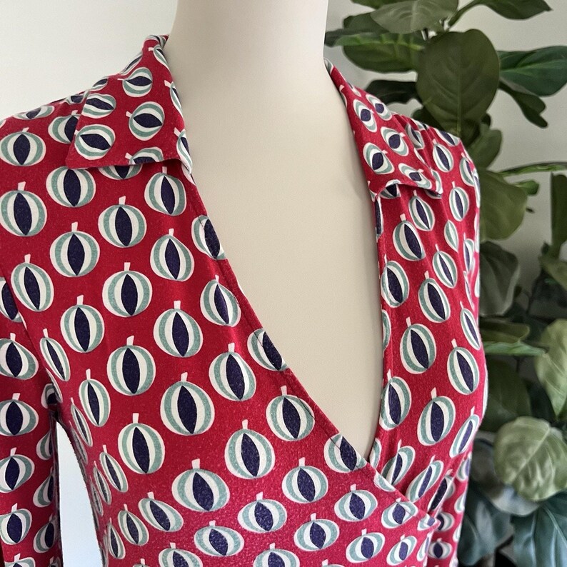 Boden Jersey Midi Dress Sz 6 Long Sleeve Front Wrap Mid MCM Retro Anthropologie image 2
