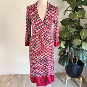 Boden Jersey Midi Dress Sz 6 Long Sleeve Front Wrap Mid MCM Retro Anthropologie image 1