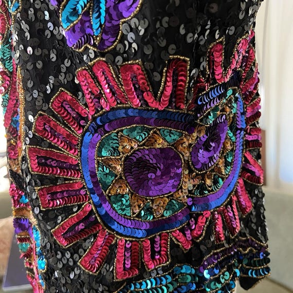 Laurence Kazar Top (L) 80s Glam Sequin Beaded Max… - image 8