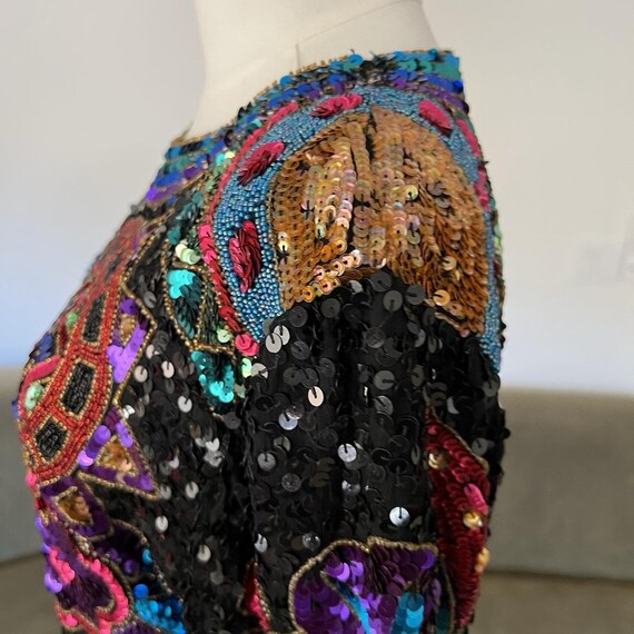 Laurence Kazar Top (L) 80s Glam Sequin Beaded Max… - image 6