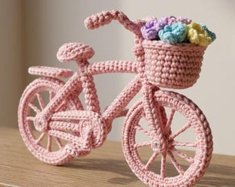 Crochet Bicycle Pattern PDF, Miniature Flower Basket Amigurumi Tutorial (Digital Download)