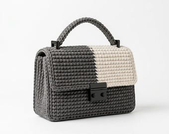 Color Block Crochet Handbag Pattern, Modern T-shirt Yarn Purse Tutorial (PDF Download)