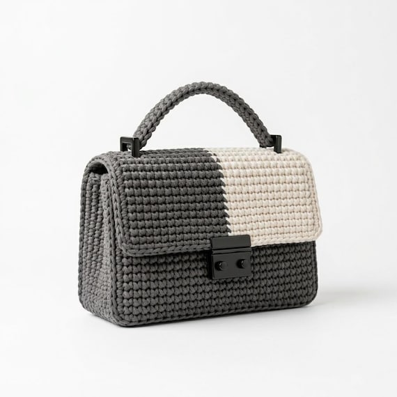 Color Block Crochet Handbag Pattern, Modern T-shirt Yarn Purse Tutorial (PDF Download)