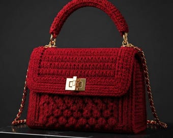 Structured Crochet Handbag Pattern – Textured Bobble Stitch, Flap Closure (PDF Download)