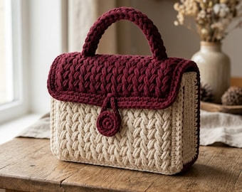 Crochet Handbag Pattern, Braided Puff Stitch Purse Tutorial, Chunky T-Shirt Yarn Bag (Digital Download)
