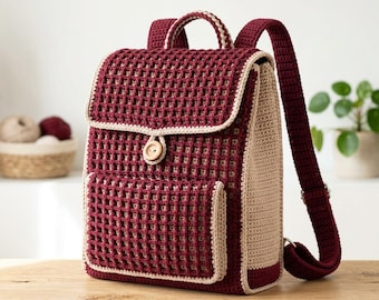 Crochet Backpack Pattern, Waffle Stitch School Bag, Vintage Rucksack (PDF Download)