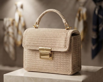 Crochet Handbag Pattern, Structured Purse Tutorial, Braided Handle, Push-Lock Clasp (PDF Download)
