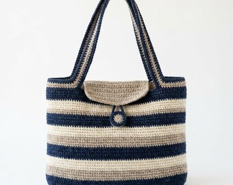 Striped Crochet Tote Bag Pattern | Beginner Beach Market Bag Tutorial (PDF Download)