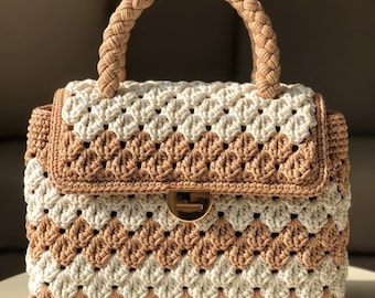 Textured Shell Stitch Crochet Handbag Pattern, Boho Braided Handle Purse DIY (PDF)