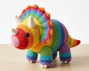 Rainbow Triceratops Crochet Pattern, Amigurumi Dinosaur Tutorial (PDF Download)