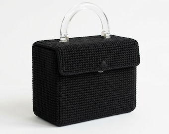 Crochet Box Bag Pattern, Structured Evening Handbag Tutorial, Clear Handle Purse (PDF Download)