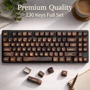 Dark Walnut Wood Keycaps Set, MOA Profile PBT Dye-Sub, Vintage Wooden Keyboard Upgrade