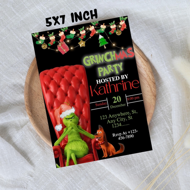 Grinch Christmas Party Invitation: Editable Canva Template (digital ...