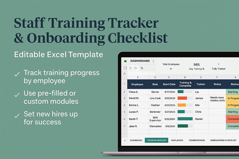 Restaurant Staff Training Tracker: Excel & Google Sheets (instant ...