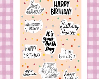 A6 sticker sheet - Happy Birthday • Writing