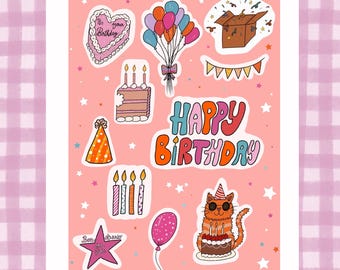 A6 sticker sheet - Happy Birthday