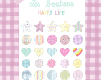 Sticker sheet - The colorful buttons
