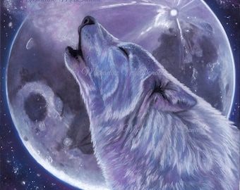 Lone Wolf - Wolf and Moon Pastel Painting by Michaeline McDonald