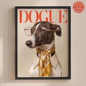 Personalisierte HUNDE Hunde Porträt, Benutzerdefinierte lustige Haustier Wandkunst, Mode Magazin Abdeckung, Hunde Liebhaber Interieur Geschenk