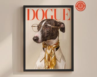 Personalised DOGUE Dog Portrait, Custom Funny Pet Wall Art, Fashion Magazine Cover, Dog Lover Interior Gift