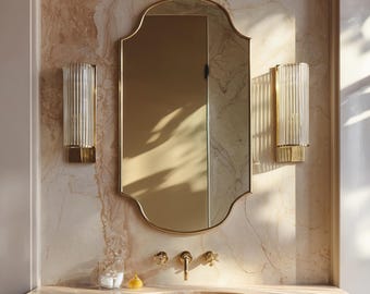 Specchio da parete in ottone con bordo smerlato – Specchio da bagno e da toeletta marocchino fatto a mano