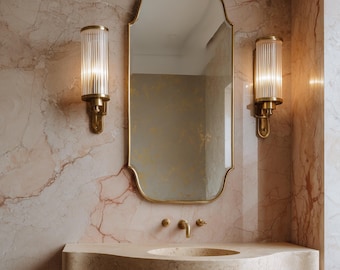 Espejo de latón festoneado – Espejo de pared marroquí hecho a mano para tocador y baño.