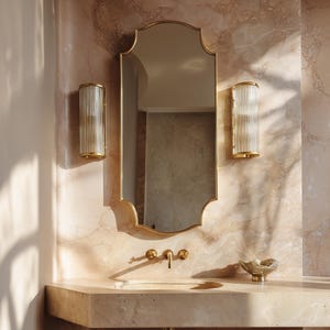 Elongated Scalloped Brass Mirror – Handmade Moroccan Wall Mirror & Full-Length Accent