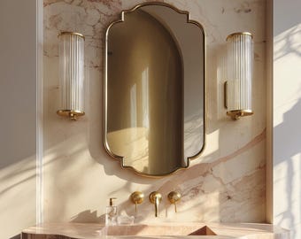 Lustro z mosiądzu z muszlami – ręcznie robione marokańskie lustro ścienne do toaletki i łazienki