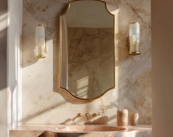 Scalloped Shield Brass Mirror – Handmade Moroccan Wall Decor & Vanity Accent
