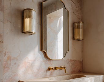 手作りの真鍮製壁掛け鏡（化粧台・浴室用）