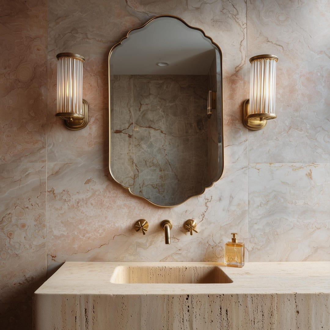 Custom scalloped brass wall mirror