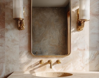 Scalloped Brass Wall Mirror – Moroccan Handmade Vanity Mirror for Bathroom