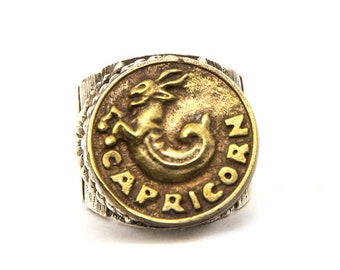 Sterling Silver Capricorn Ring: Chunky Zodiac Astrology Jewelry