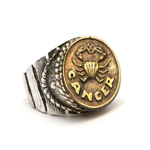 Cancer Coin Ring, Chunky Ring,  Horoscope Ring, Astrology Ring, Birthday Gift, Cancer Zodiac Ring, Silver Signet Ring, Cancer Jewelry