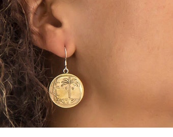 Israeli 10 Agorot Coin Earrings: Sterling Silver Boho Dangle Earrings