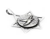 Coin necklace with the Flight Medallion Noa Tam coin jewelry Star of David with a bird