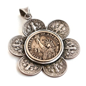 Halskette aus Münzen - Blume, US Dimes und Dollar Münze, &quot;Liberty Blossom Halskette&quot;, Münzschmuck