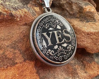 YES Medallion Pendant Custom Plated  Stainless Steel  Daily Reminder of Possibility