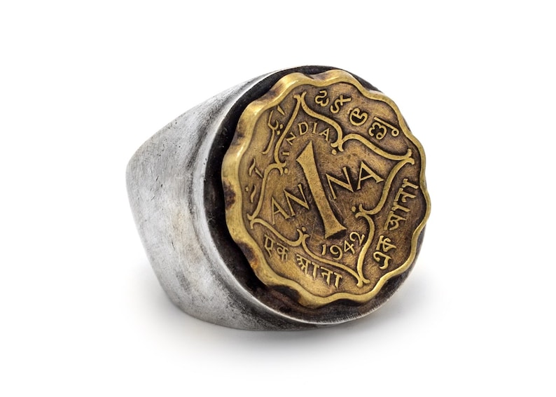 Coin ring with the 1 Anna coin of British India handmade one of a kind -sterling silver coin ring ooak piece