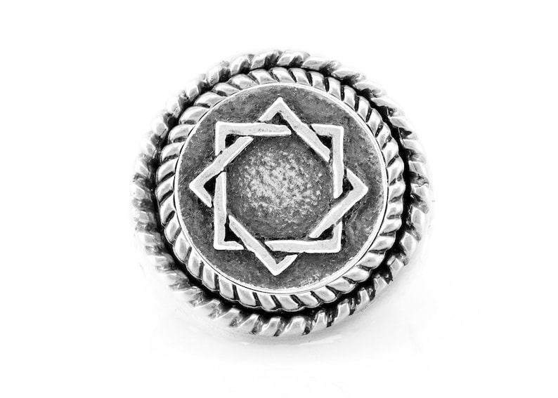symbol for peace coin ring with the Star of Abraham medallion on fleur de lis ring Jewish ring Abraham ring